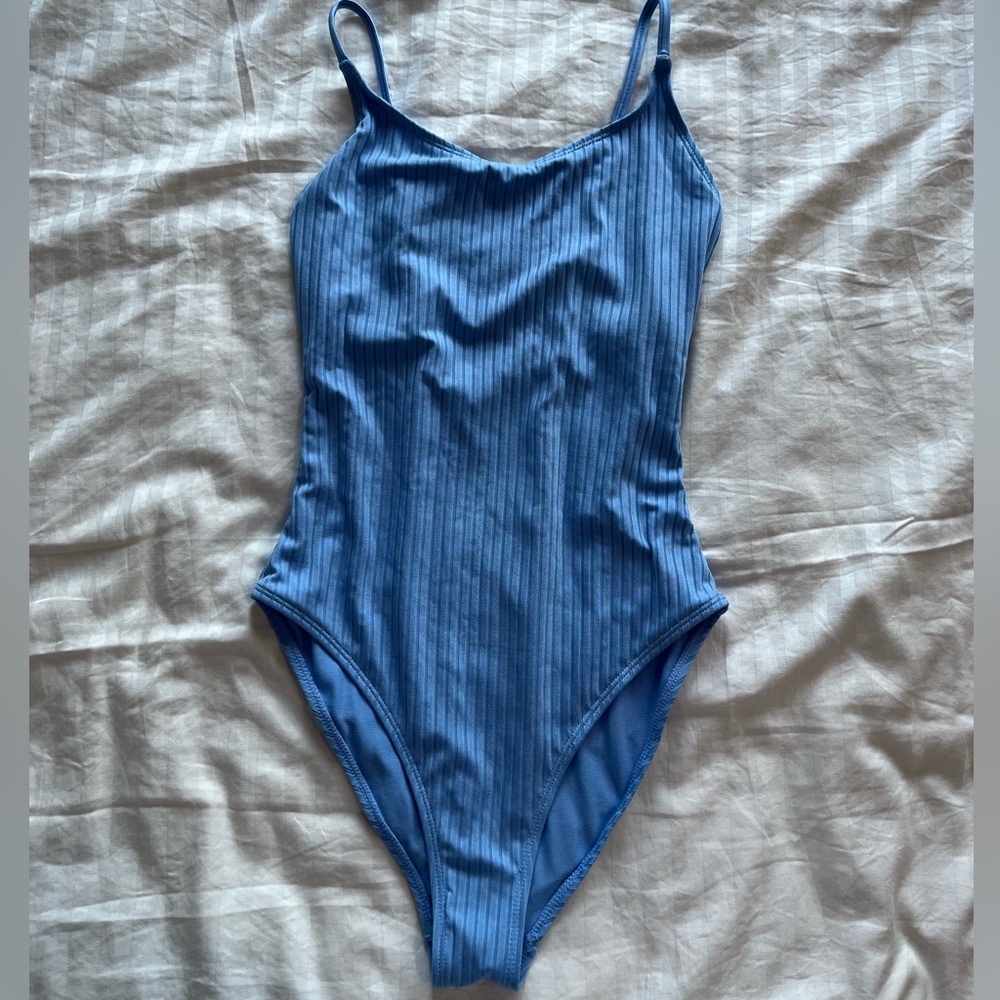 Blue Ribbed One Piece Swimsuit